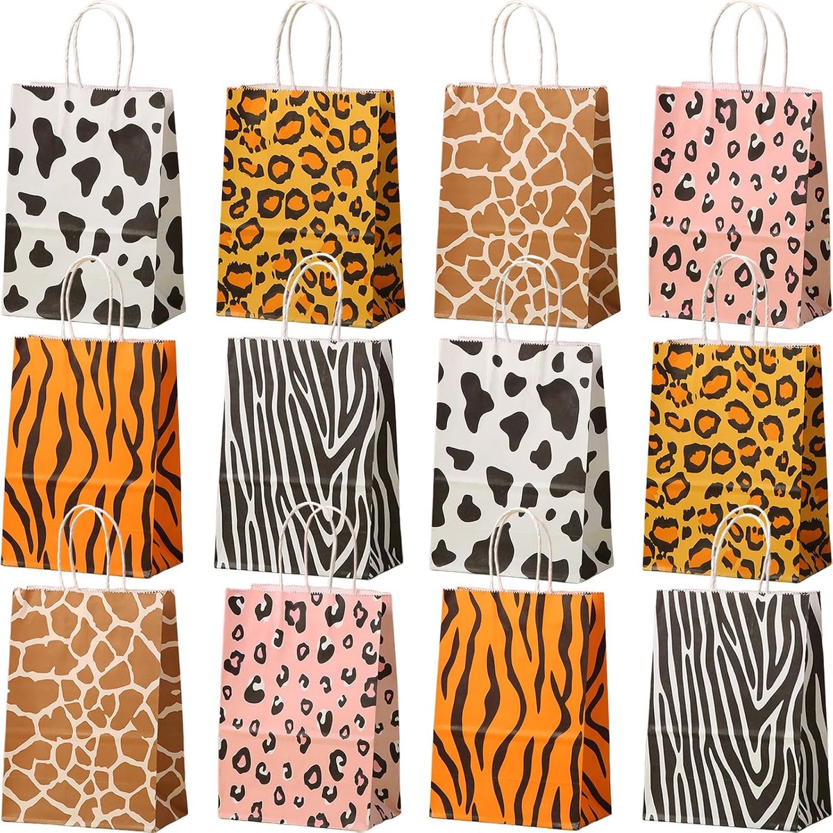 Cadeauzakjes dieren 12 stuks - papieren zakjes - feestelijk ontwerp - ideaal voor kinderverjaardag - SnelShoppen