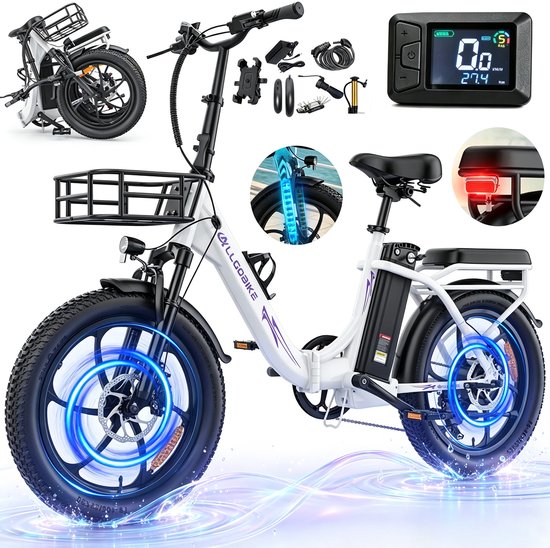 ALLGOBIKE AC20 Elektrische Fiets - 20*3.0 Inch Fat Tire City Commuter E-Bike - 48V 20Ah Lithium Batterij - Opvouwbaar -250W Motor - 7 Versnellingen - Wit — afbeelding 3