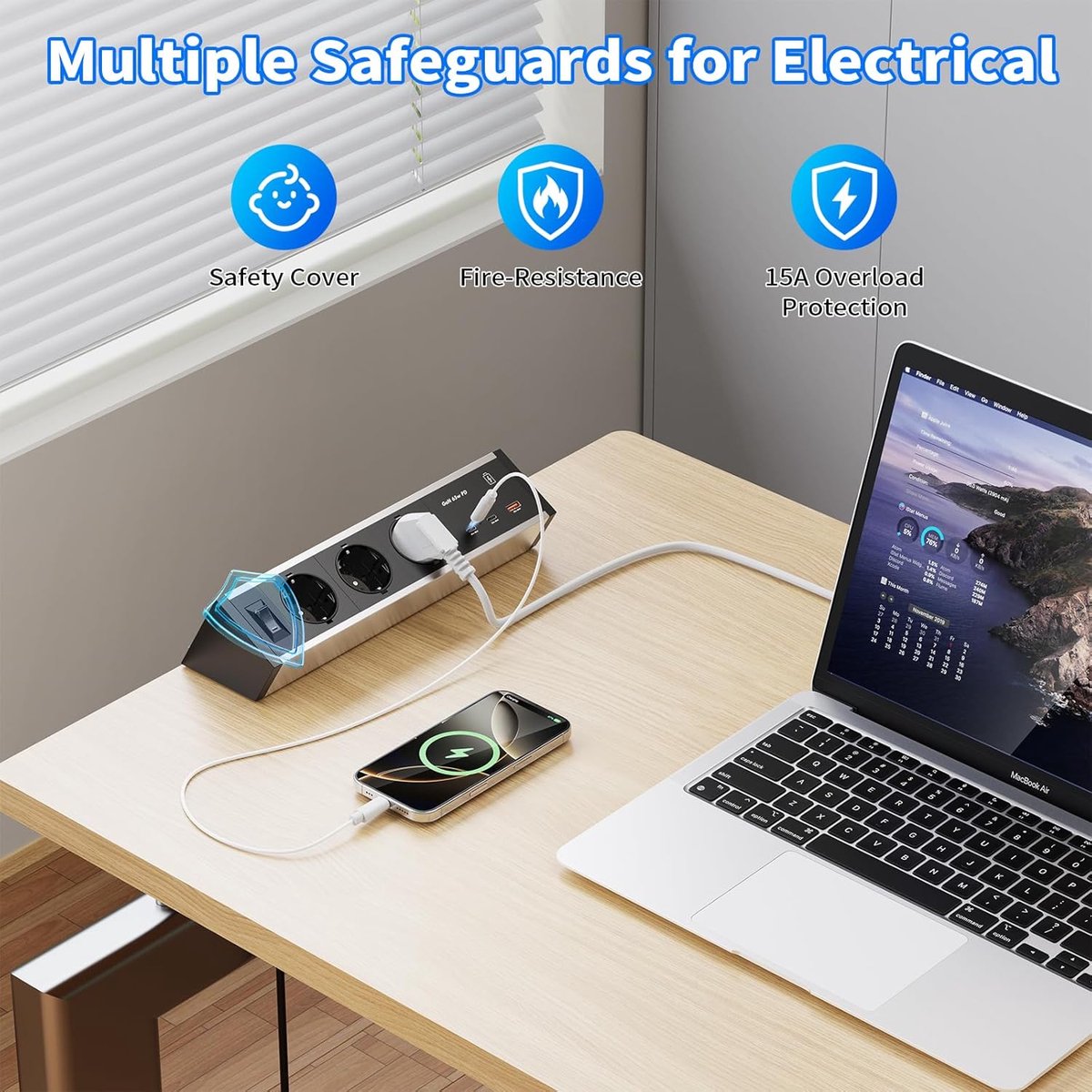 Bureau stekkerdoos met USB-C PD 65W - 3 sockets - aluminium behuizing - ideaal voor kantoor - SnelShoppen