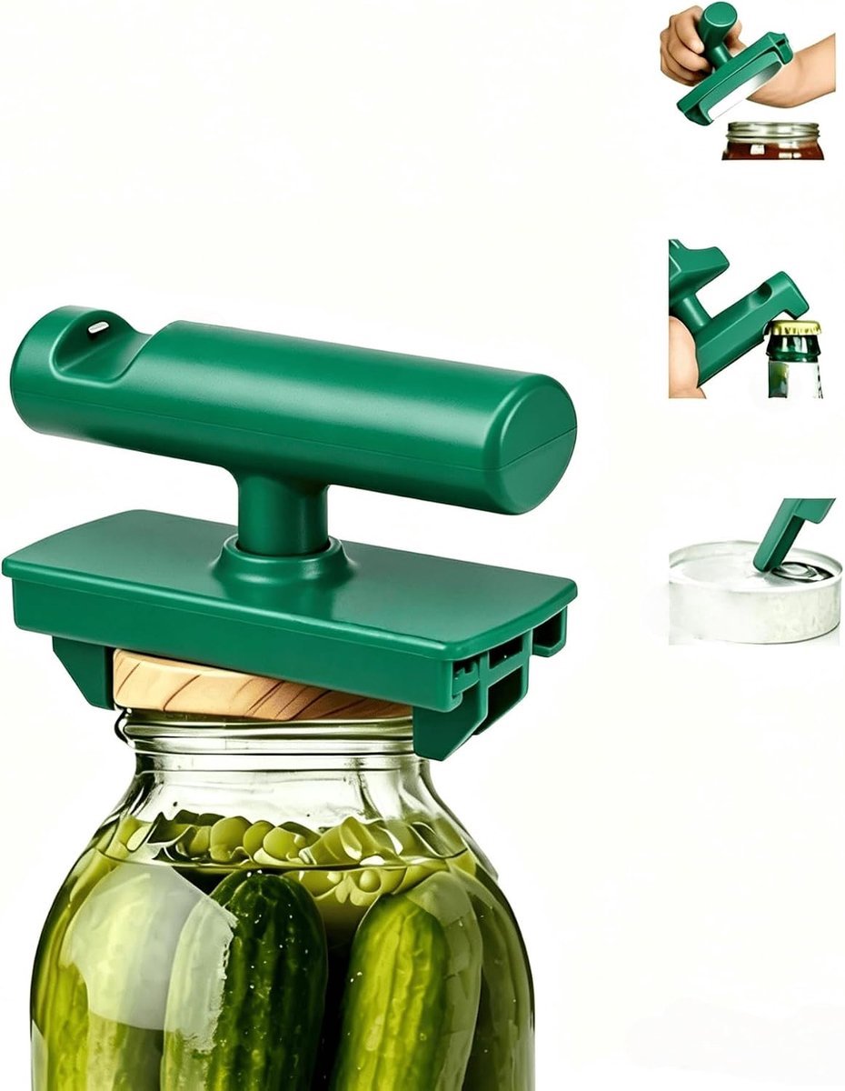 casalora 3-in-1 Multifunctionele Blik- en Flesopener – Verstelbare Potopener met Antislip Handgreep – Voor Potten, Blikken en Flessen – Keukenhulp – Groen