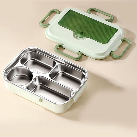 Thermos Lunchbox - Voedselcontainer Werk - Maaltijden Warm Houden - Lekvrij Met 4 Vakken - 1.5 Liter - Groen — afbeelding 3
