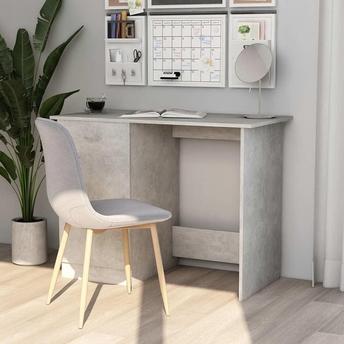 Bureau Beton Grijs - Schrijftafel Werkplek - Studeren en Werken - Met Lade en Deur - 100x50x76 cm - Beton Grijs
