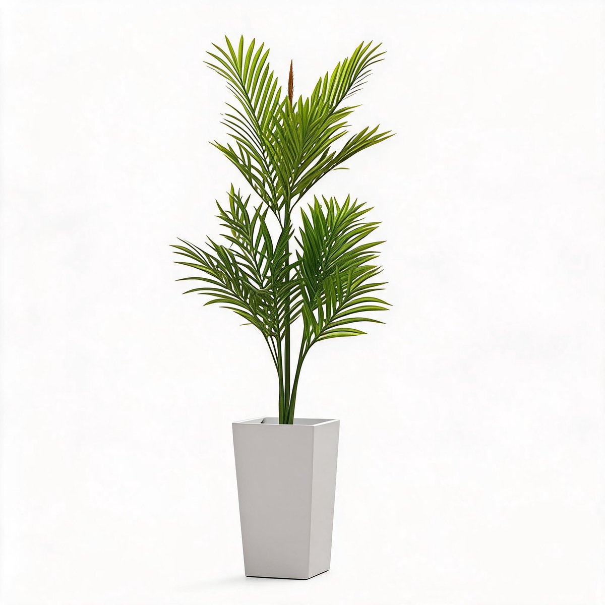 Triumpunpre - 137cm tropische kunst miniareca palm hoge witte pot met moslaag flexibele PEVA bladeren uv-beschermd decoratieplant voor binnen en beschut buiten
