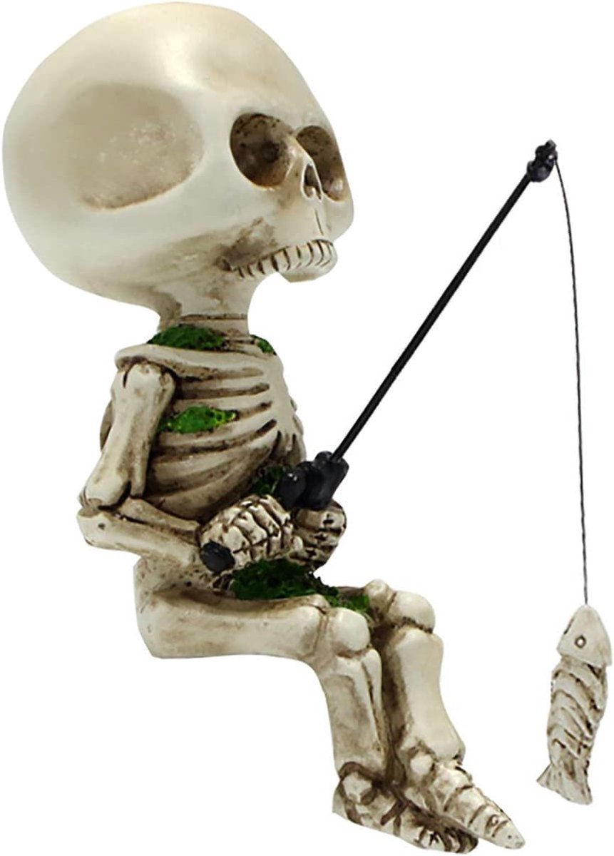 Mini skeletfiguur 11,5 cm - hars - weerbestendig - sfeervolle tuindecoratie - SnelShoppen