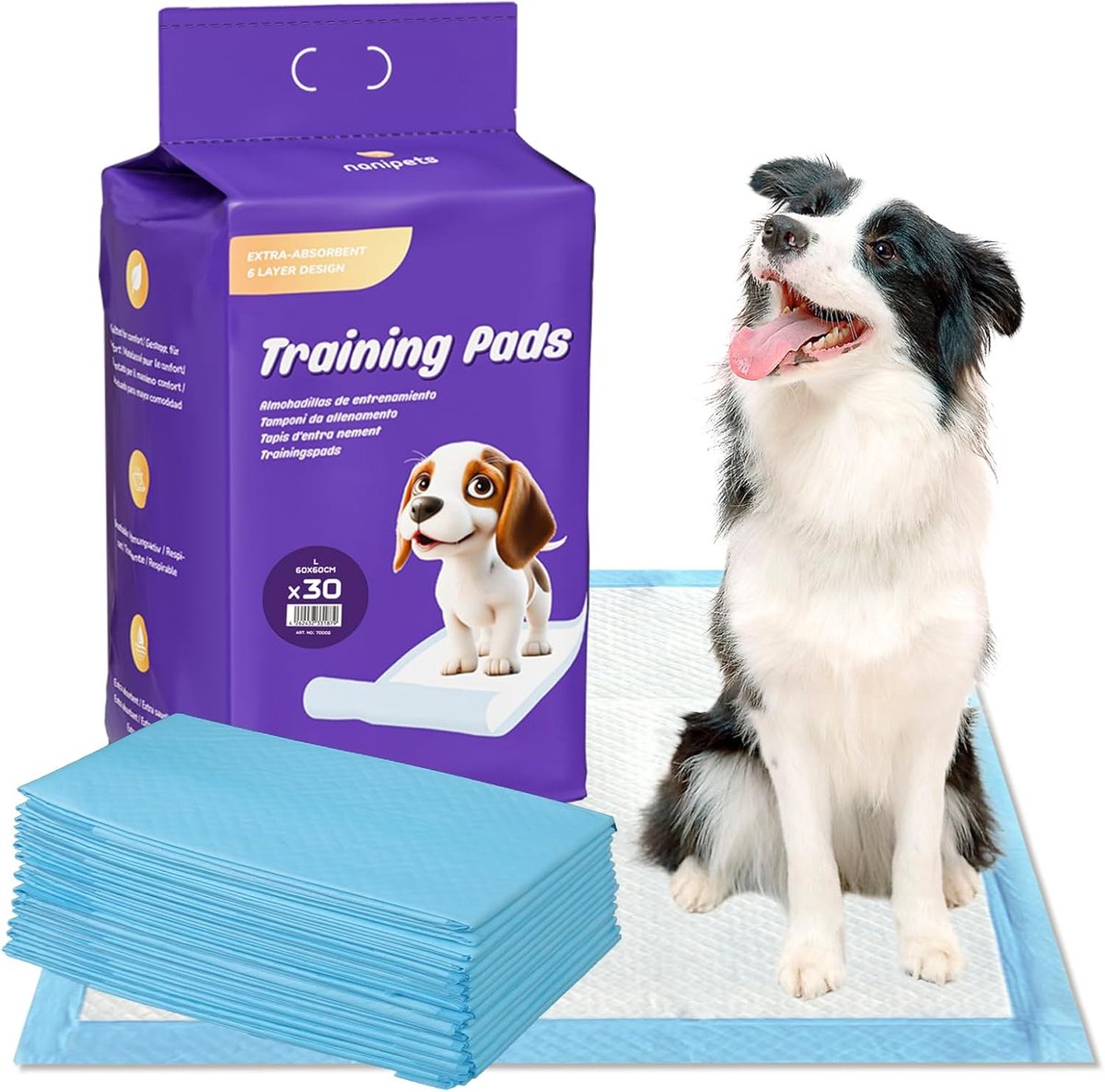 SnelShoppen - Puppy Pads Training Pads Voor Honden, Super Absorberend, Lekvrij, Extra Groot 60x60CM, 30 Stuks Dikkere Potty Pads