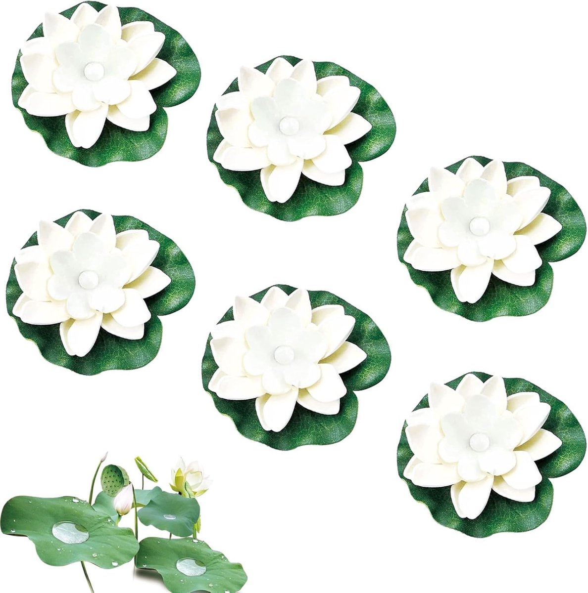 LED drijvende bloemen 6 stuks - kunstmatige waterlelies - witte lotus bloemen - sfeervolle verlichting voor tuin - SnelShoppen