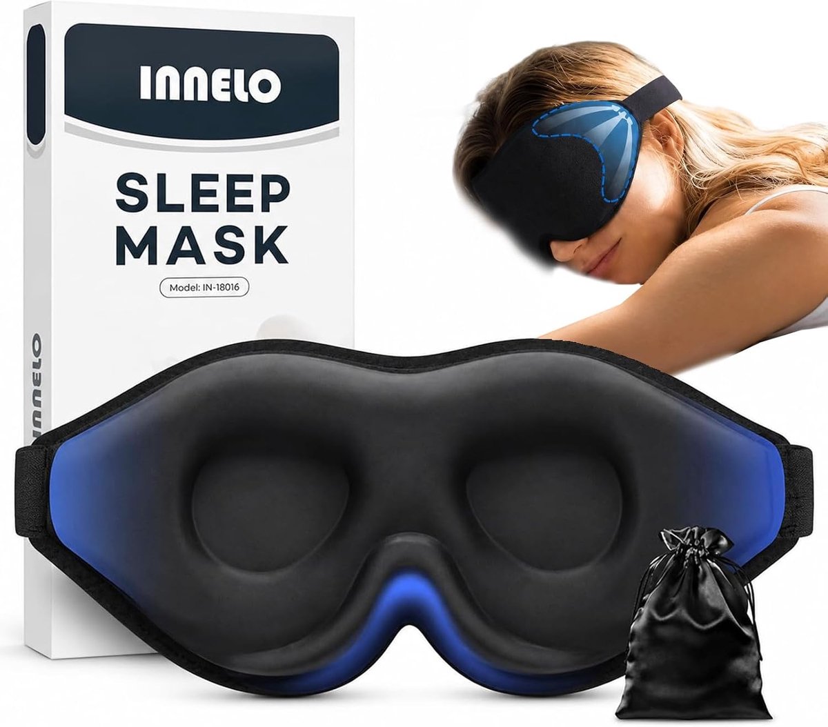 Slaapmasker voor zijslapers - 100% ondoorzichtig - verzonken oogruimte - ideaal voor reizen - SnelShoppen