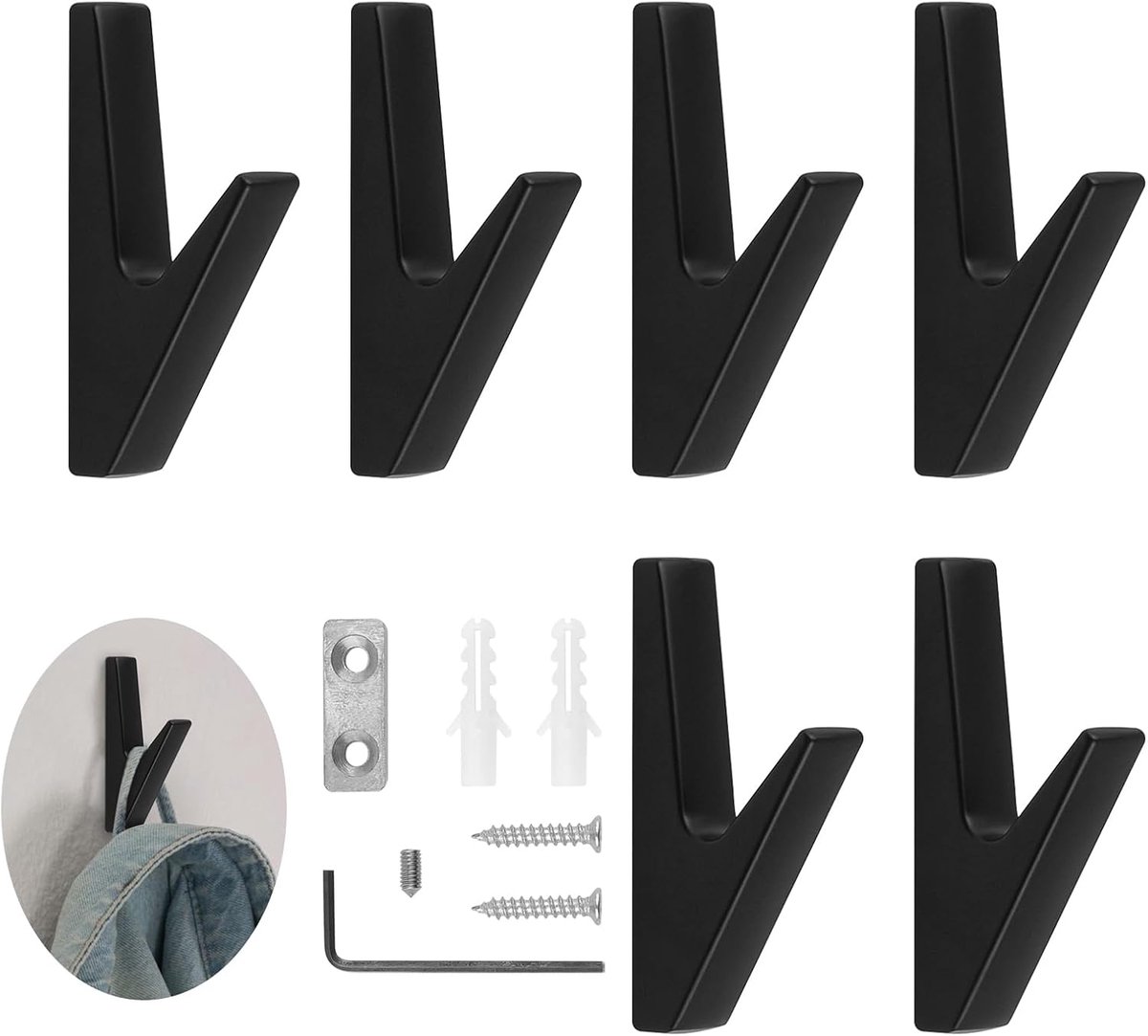 Kledinghaken set van 6 - Zwart - Zinklegering - Geschikt voor badkamer en keuken - SnelShoppen