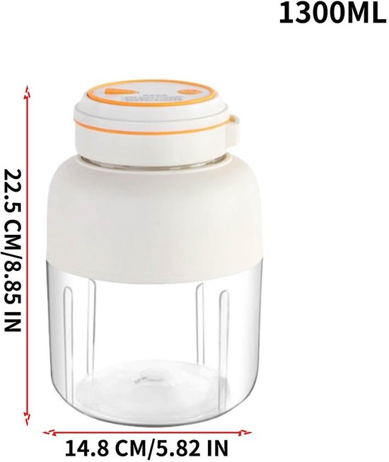 Sapbeker Blender - Draagbare Juicerfles - Drankjes Maken - Draadloze Persoonlijke Mixer - 1300ml - Wit — afbeelding 5