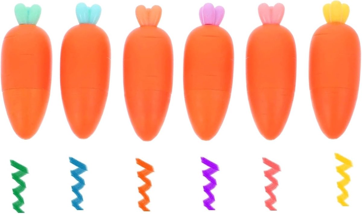 Thijox - 6 Kleuren Wortel Markeerstiften Set, Schattige Pastel Highlighters, Waterbasis Inkt, Fijne en Dikke Streken voor School, Kantoor, Creatief Ge
