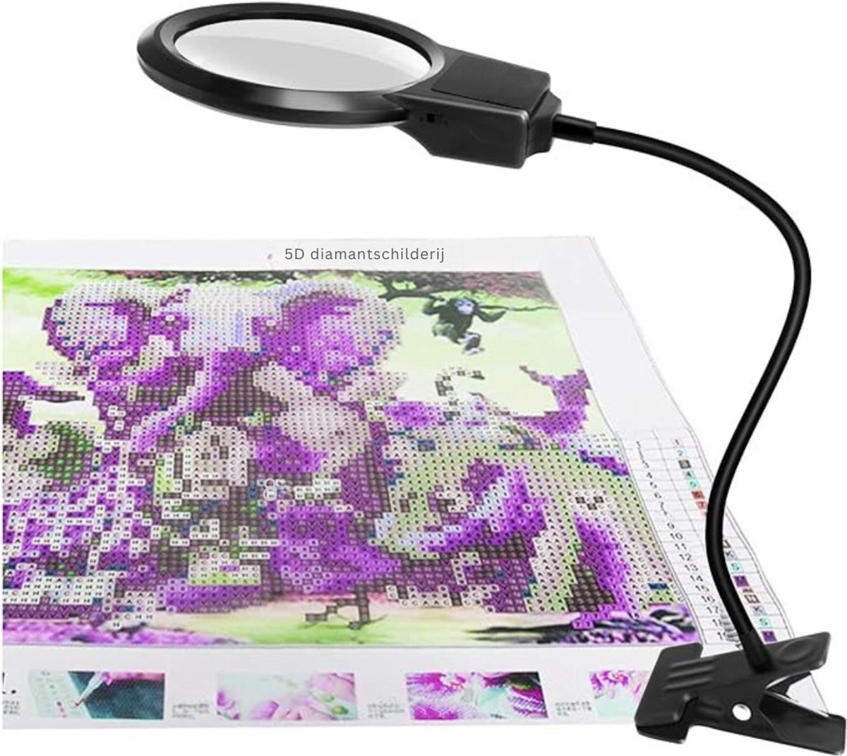 QUOVO® Loeplamp Met Led Verlichting - loeplamp met tafelklem 360 graden Draaibaar- Bureaulamp, Werklamp En Leeslamp met Vergrootglas – Dimbaar – Zwart - 27cm x 17cm x 6cm