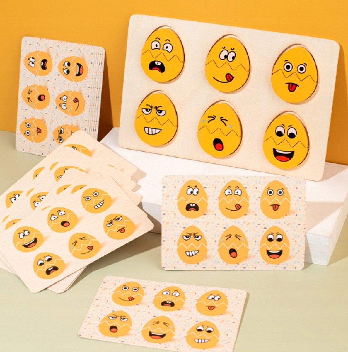 Houten Emotie Puzzel Montessori met Kaarten - Educatief Speelgoed