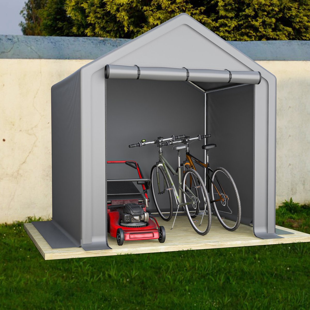 Desmiu Fietsgarage - 190 X 170 X 200 Cm - Versterkt Stalen Frame - Donkergrijs - Voor Fiets En Tuingereedschap