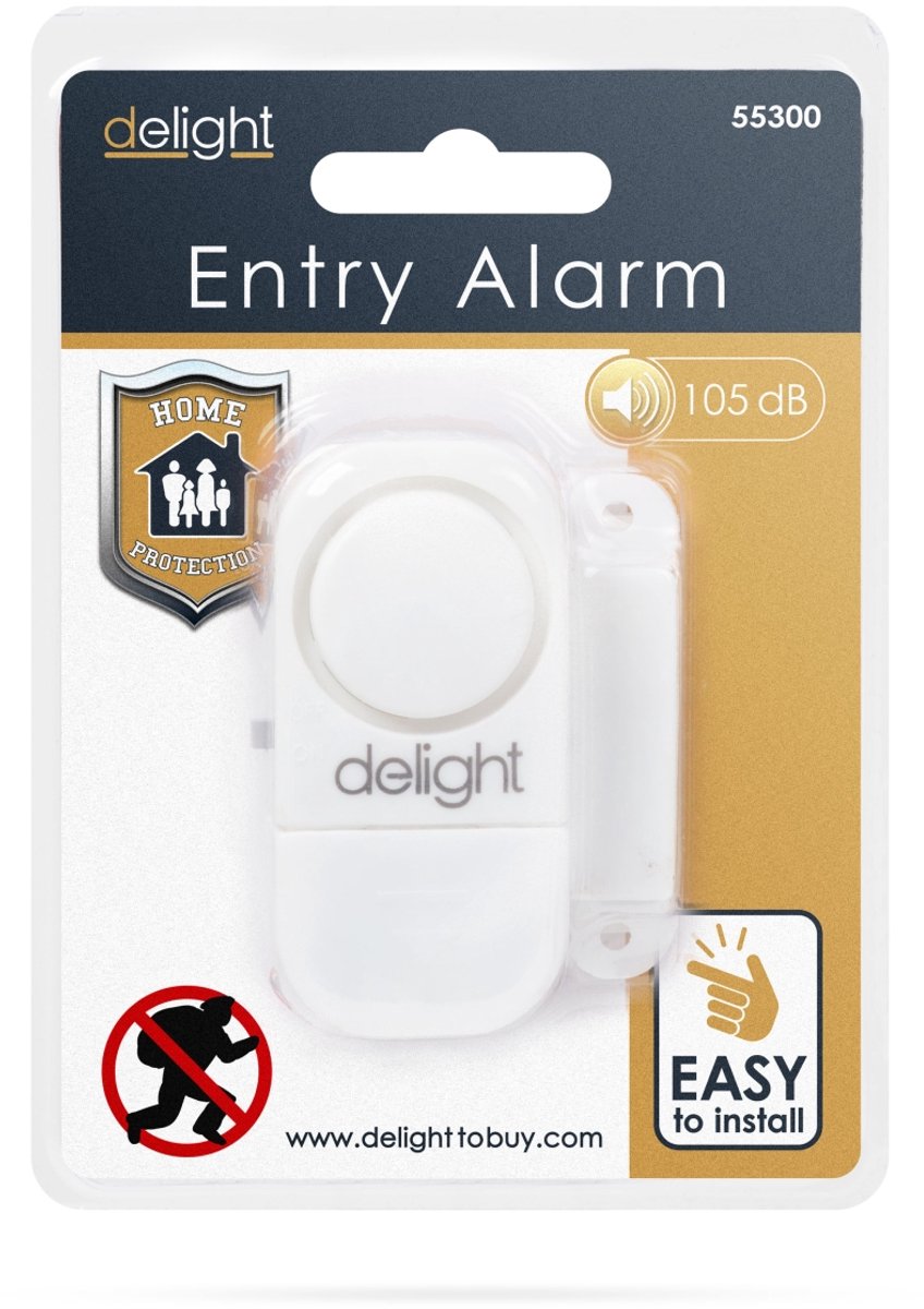 Inbraakalarm voor deur openingen - 105 dB - Inclusief batterijen - Compact ontwerp voor woning, kantoor of winkel [55300]