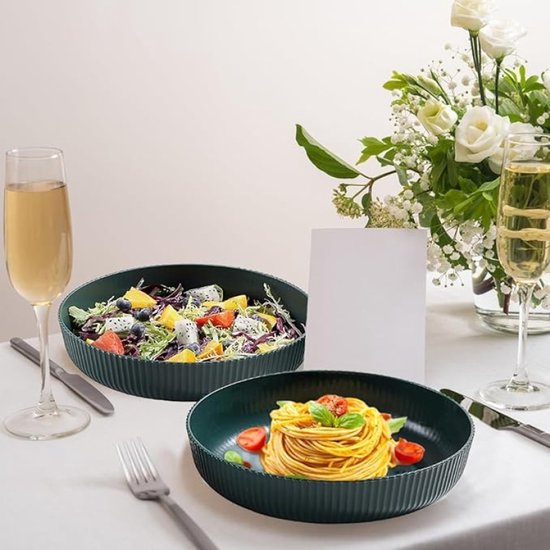 PromoHome Pasta Saladeborden Set van 4 - 1,1L Diepe Borden - Onbreekbaar Kunststof, Vaatwasserbestendig - voor Thuis, Restaurant, Camping en Picknick - Donkergroen — afbeelding 5