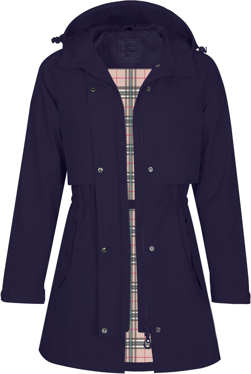 ATLASLAVA Dames regenjas - regenmantel - waterdicht met capuchon - vrouwen regenjack - overgangsjas - outdoor lente zomer herfst - XXXL - Marineblau