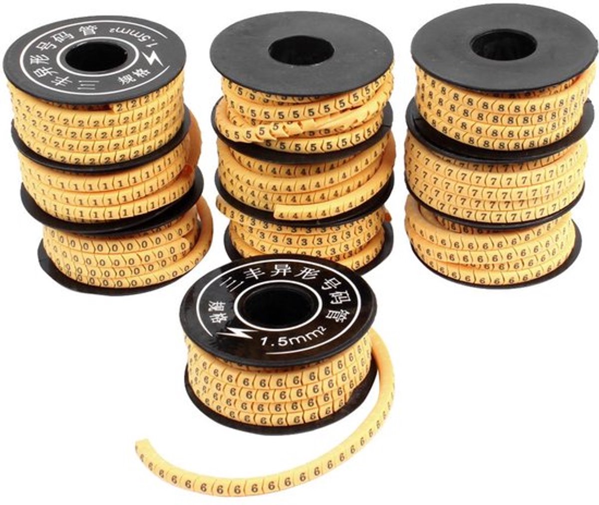 Inkoopmap 10 stuks gele flexibele PVC-nummers 0-9 opdruk 1,5 mm² draadkabelmarkeringen