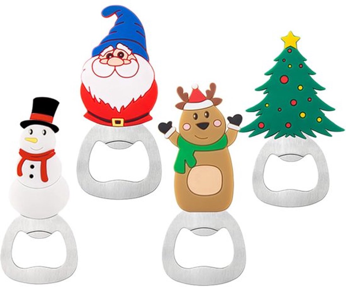 4 stuks kerst flesopener Santa sneeuwman eland kerstboom blikopener handmatige bierdekselverwijderaar voor kerst nieuwjaar feest babyshower favors