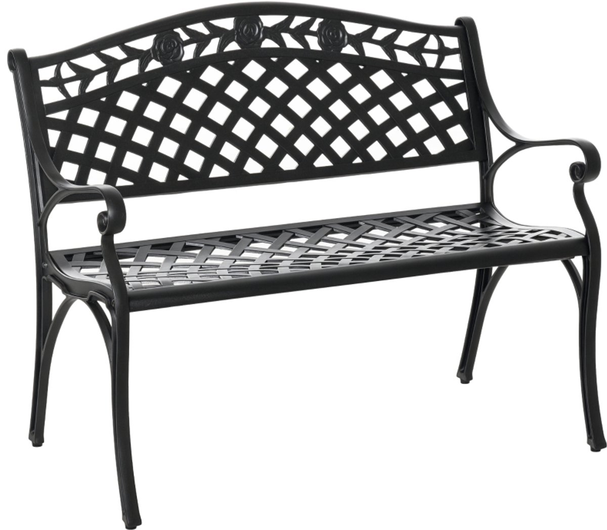 Tuinbank 102,5x61x84 cm Zwart Metaal voor buitengebruik met armleuningen tweepersoons zitbank metalen terrasstoel met opengewerkt rugleuningontwerp stabiel duurzaam voor tuin terras balkon en ontspanningsruimte