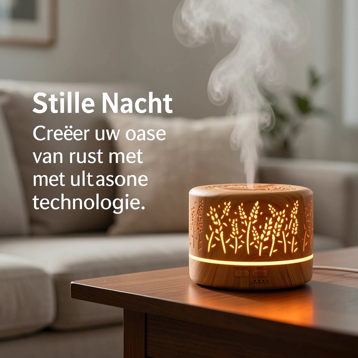 zurabini - Aroma Diffuser- Luchtbevochtiger - met Afstandsbediening - 500ml Geurverspreider voor Etherische Oliën - Aromatherapie Diffuser met 7 LED Kleuren, Timer en Automatische Uitschakeling - Houtlook thumbnail 6