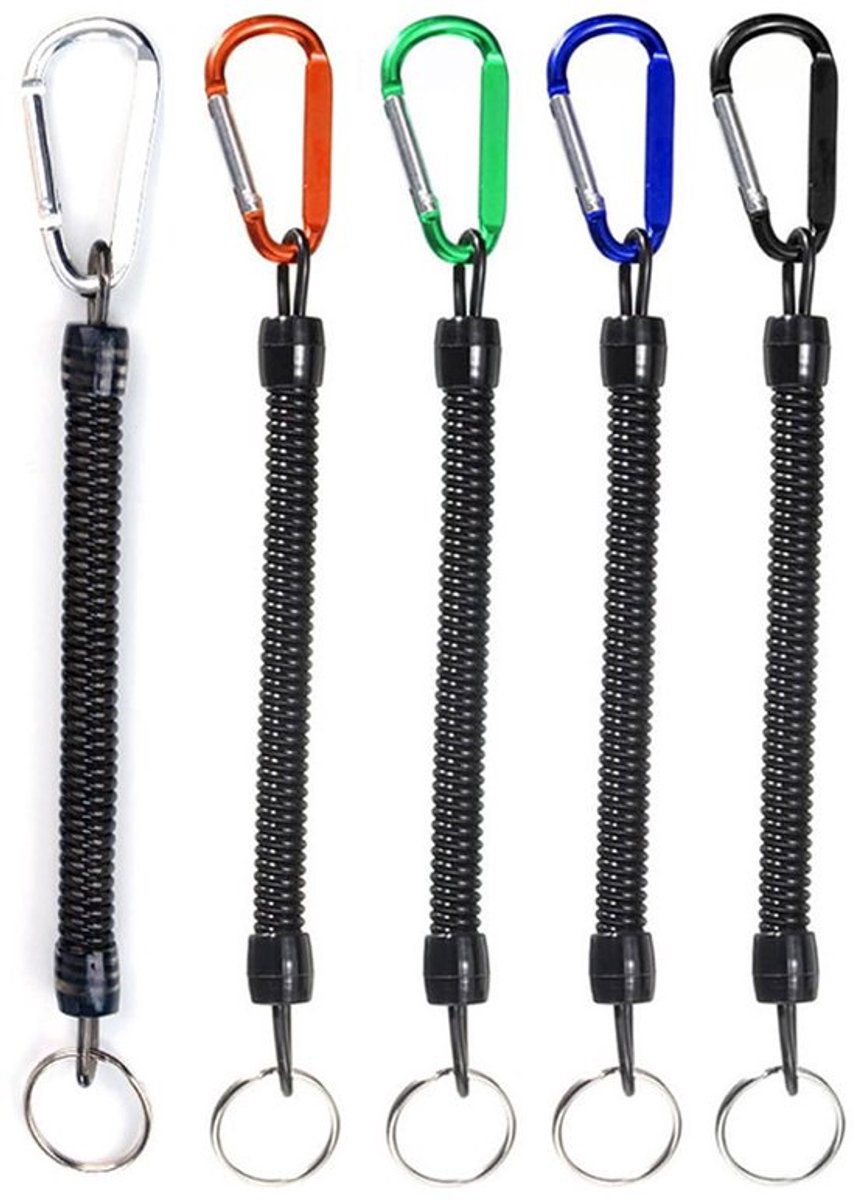 Sleutelhanger - 5 Stuks Uittrekbare Visserslanyards, Rekbare Koord Antiverlies Vissersriem met Karabijnhaak Vissersgereedschap voor Vissen, Surfen, Wandelen, Bergbeklimmen