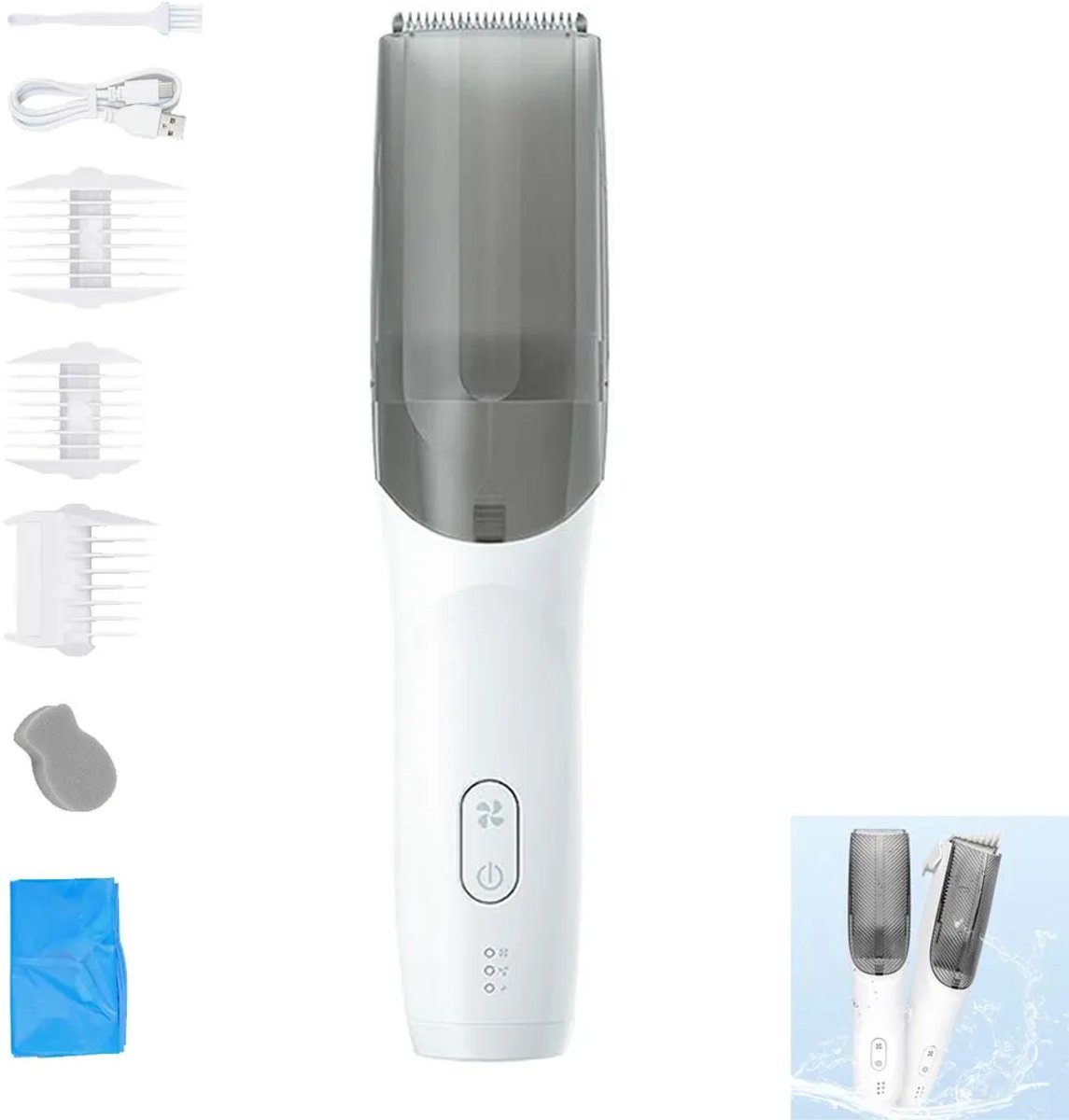 Draadloze babyhaartrimmer met vacuümfunctie - stille kinderhaartrimmer, keramisch mes, waterdicht en oplaadbaar.