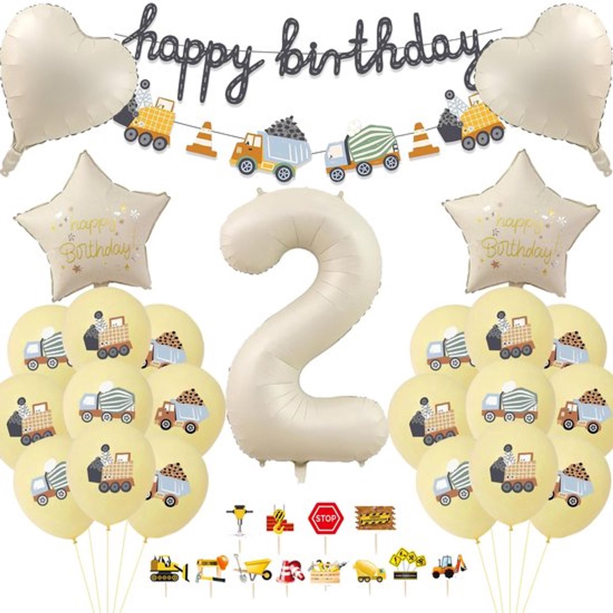 Graafmachine Verjaardagsdecoratie 2 Jaar Bouwplaats Decoratie 2e Verjaardag Jongen Verjaardagsdecoratie 2 Jaar Graafmachine Ballonnenset Taartdecoratie Gelukkige Verjaardag Guirlande