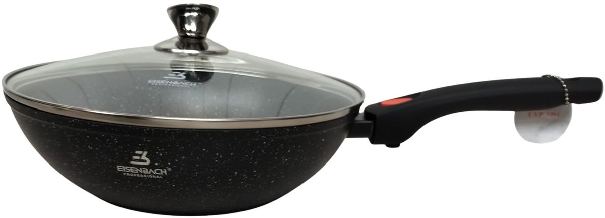 Eisenbach Wokpan Wok met Deksel Ø 28 cm anti aanbaklaag krasbestendig -afneembare grip