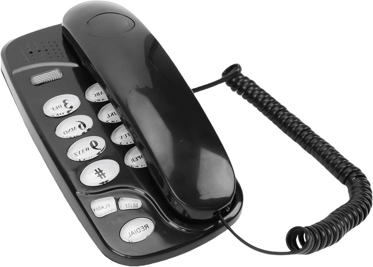 Vaste Telefoon - Huistelefoon Bureau Telefoon - Thuisgebruik Kantoor - Wandmontage Mogelijk - 21 x 10 x 7 cm - Zwart