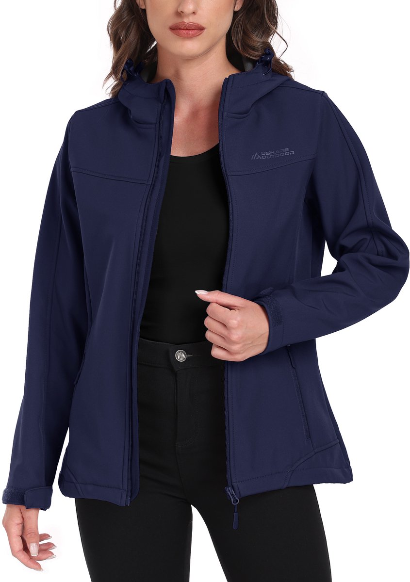 ATLASLAVA Softshelljack voor dames - waterdichte overgangsjas - ademende regenjas - winddichte jas - gevoerd met capuchon - voor outdoor wandelen - XXXL - Marineblau