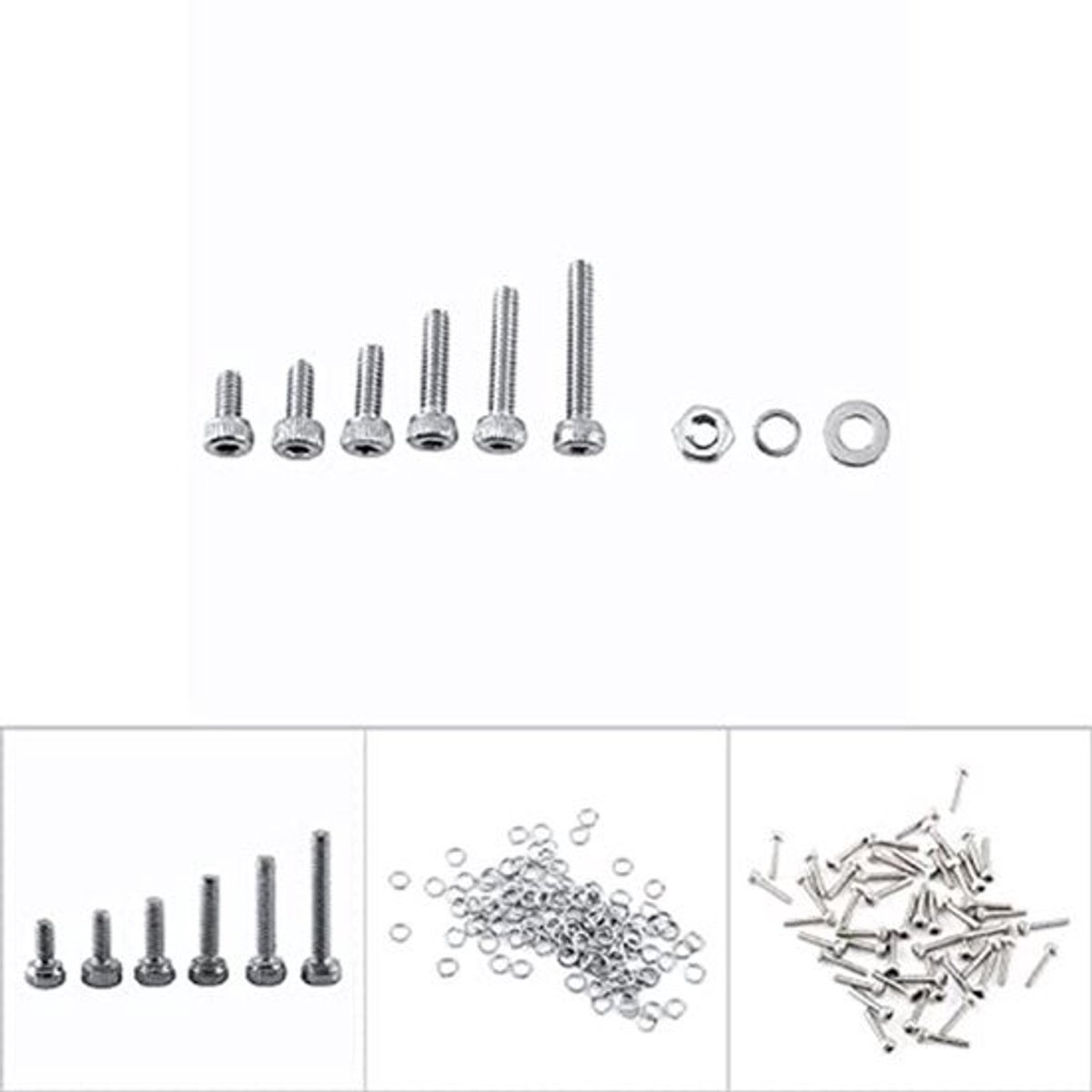 600 stuks inbusschroeven M2 304 moeren en bouten assortiment van roestvrij staal assortiment bouten en assortimenten, drie soorten - dop, platte knopkop (type A)