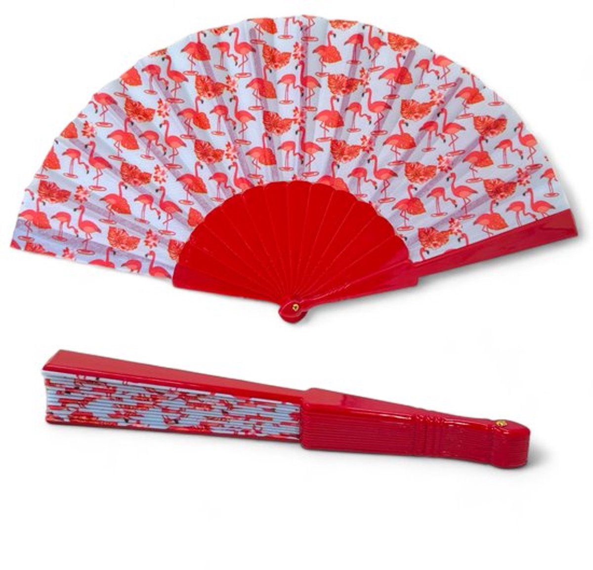 MIJOMA Vouwbare Handfan - Ultra Licht en Waterbestendig - Kleur: Flamingo Rood - 42 x 23 cm