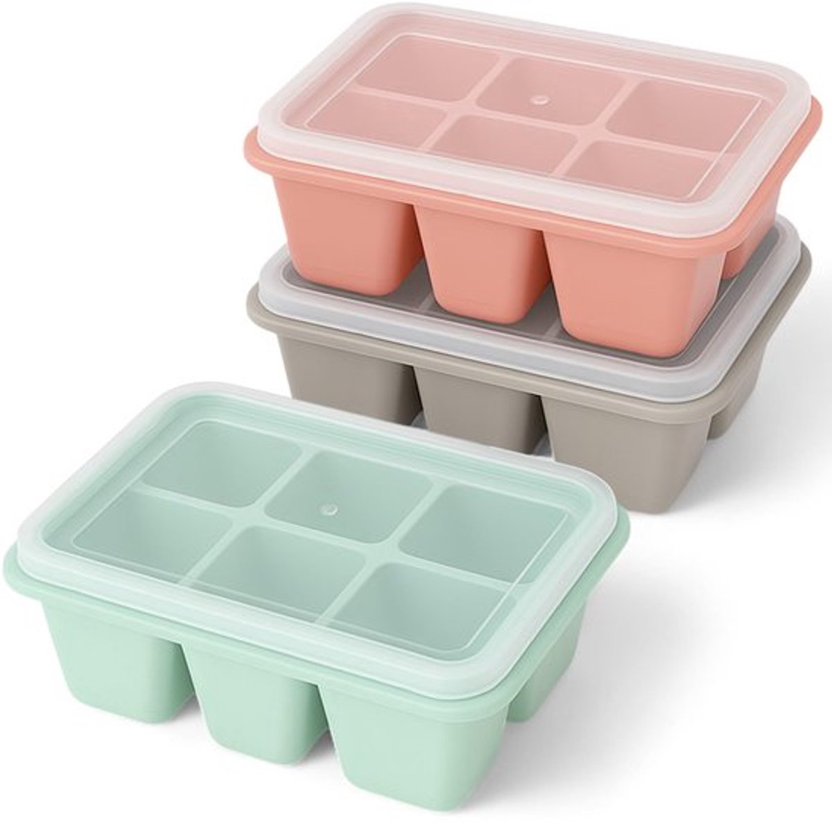 MIJOMA IJsblokjes Mallen Set van 3 - Flexibel en Stapelbaar met Deksel in Pastelkleuren - BPA Vrij 11,5 x 7,5 x 3 cm