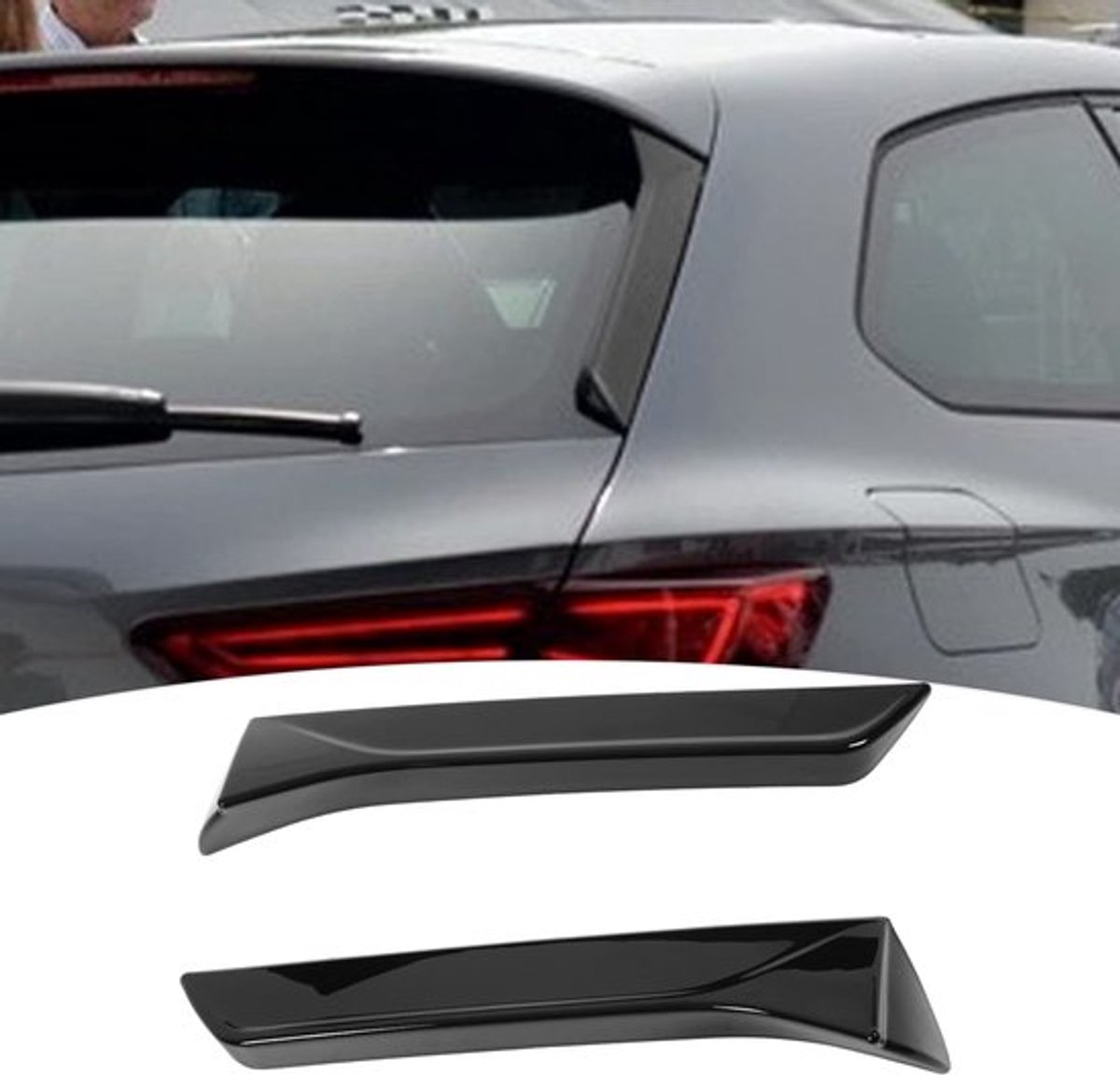 Achterruitspoiler, 2 stuks achterruitzijvleugelafdekking, compatibel met SEAT LEON 5F FR Mk3 MK3.5 2013-2021, zwart
