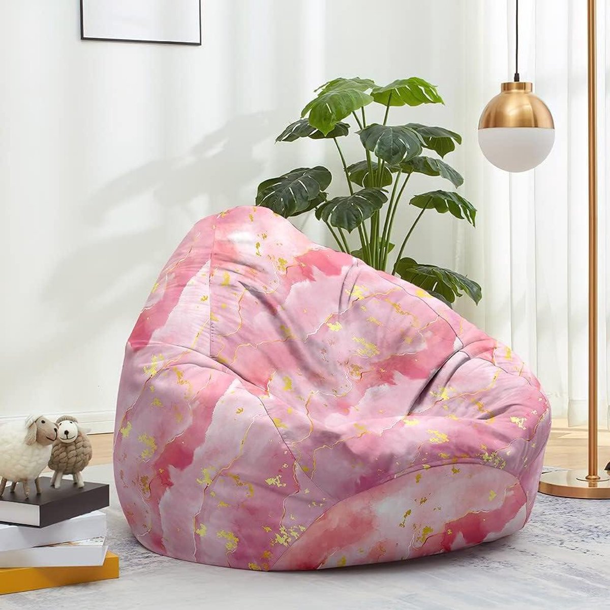 Zitzak Hoes - Luie Bank Cover - Opbergen Knuffels - Wasbaar Katoen Linnen - 70x80cm - Roze