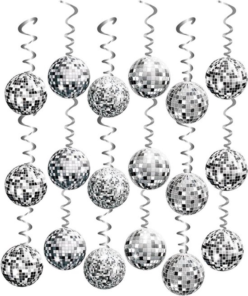 "Set van 36 glitter disco bal decoraties - feestelijke wervelingen en streamers voor 70s 80s retro disco themafeest"