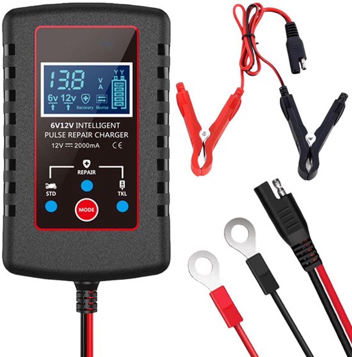 Auto-acculader Auto 6V 12V Volledig automatische intelligente auto-accu- en motorfietsacculader voor auto's, motorfietsen, personenauto's, vrachtwagens