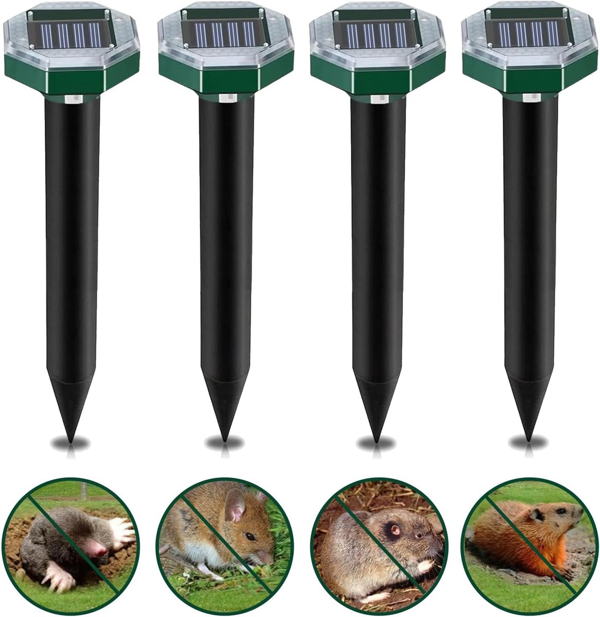 Mollenafschrikker Solar Powered - 4 Stuks - Ultrasonisch - Vervel mollen en slangen - ShopVlot