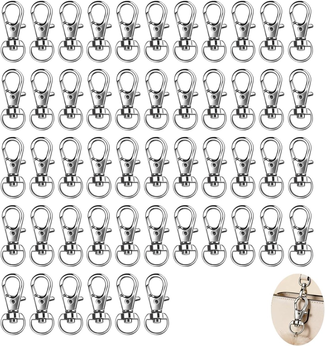 Carabiner sleutelhangers 50 stuks - met draaimechanisme - zilver - ideaal voor sleutelorganisering - ShopVlot