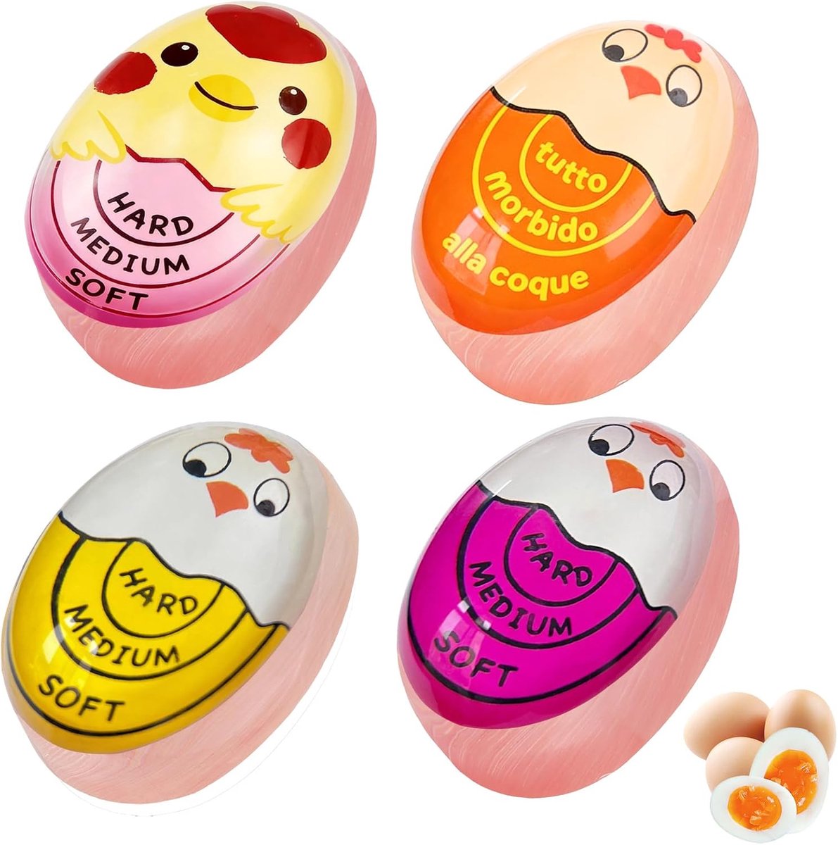 Eierkoker timer set van 4 - kleurveranderend - voor hard/medium/soft gekookte eieren - ideaal voor gezinnen - ShopVlot