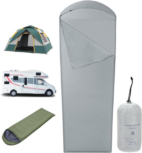 Slaapzak Liner - Reis Laken - Kamperen en Reizen - Warmte Verhogend - 210x80 cm - Grijs — afbeelding 5