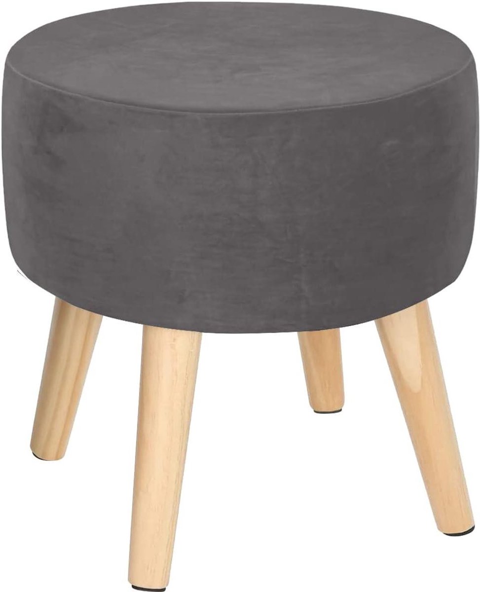 Poefhoes Rond - Ottomanhoes Stoelhoes - Meubels Vernieuwen - Stretch Fluweel - 30x30x30 cm - Lichtgrijs