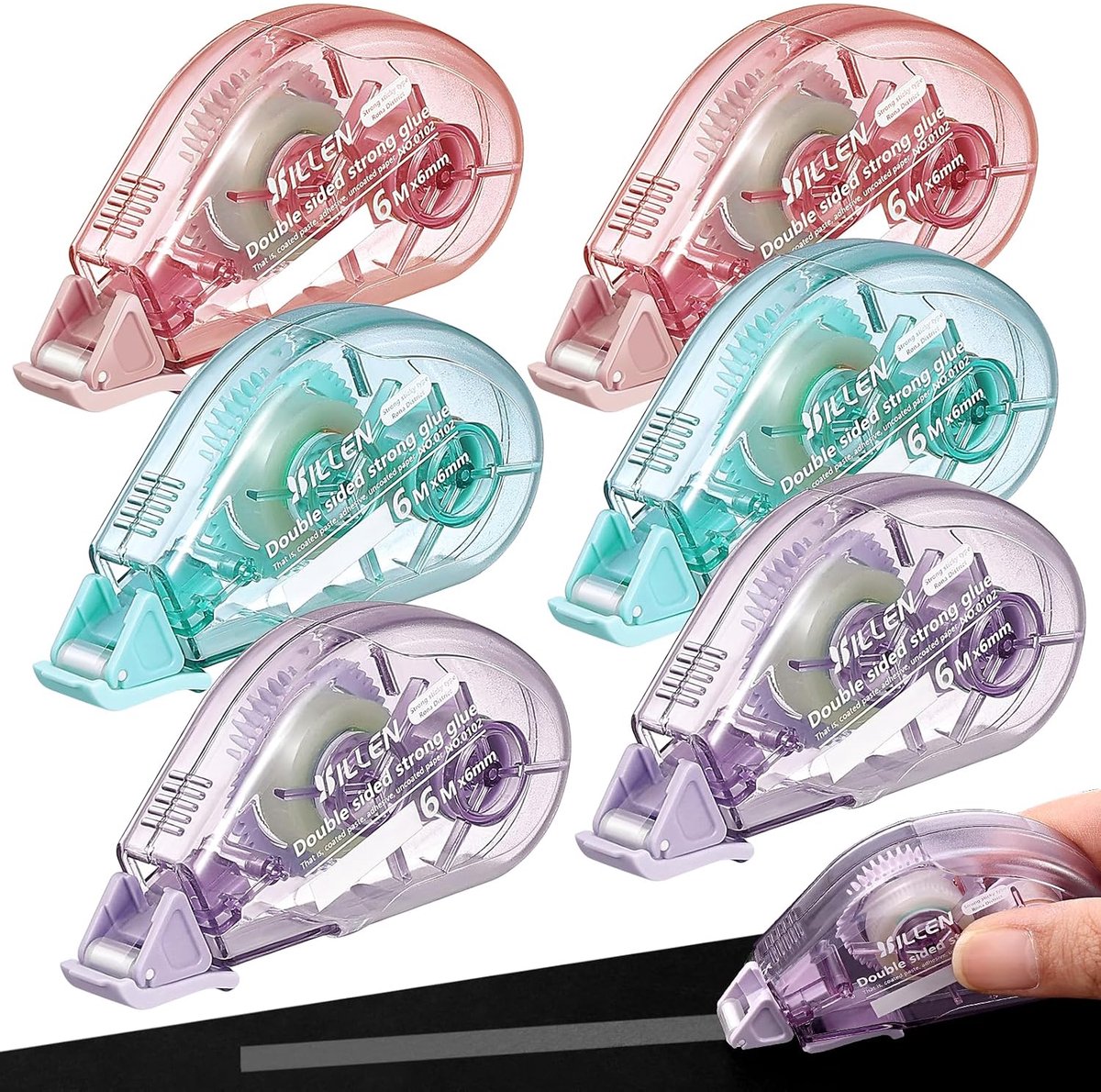 Dubbelzijdige tape set van 6 - 6 mm x 6 m - zelfklevend - ideaal voor knutselen en scrapbooking - ShopVlot