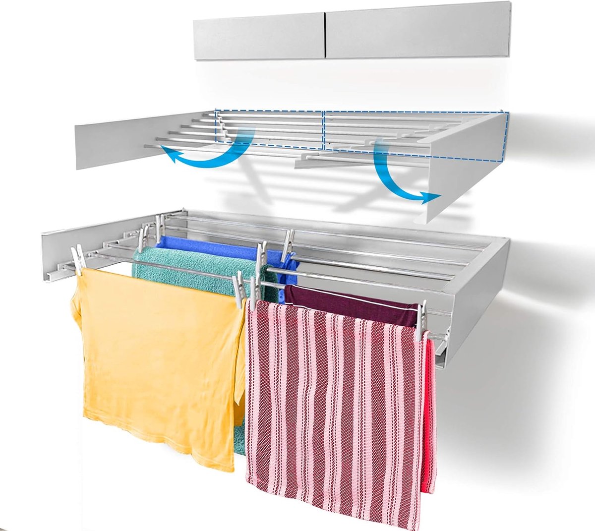SnelShoppen - Wandgemonteerde Wasdroger - Uittrekbaar - Vouwbare Kledingdroger Binnen en Buiten - Ruimtebesparend Compact Slim Ontwerp, 25kg Capacitei