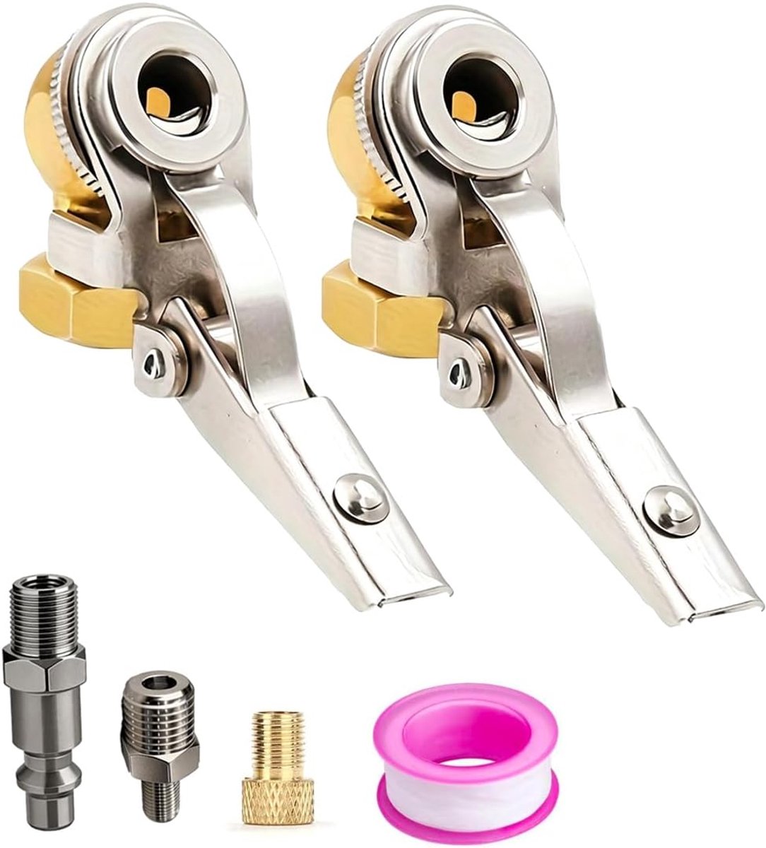 Luchtventiel open lucht klem - 2 stuks - met 1/4" NPT(m) naar 8V1 adapter - snel oppompen van banden - ShopVlot