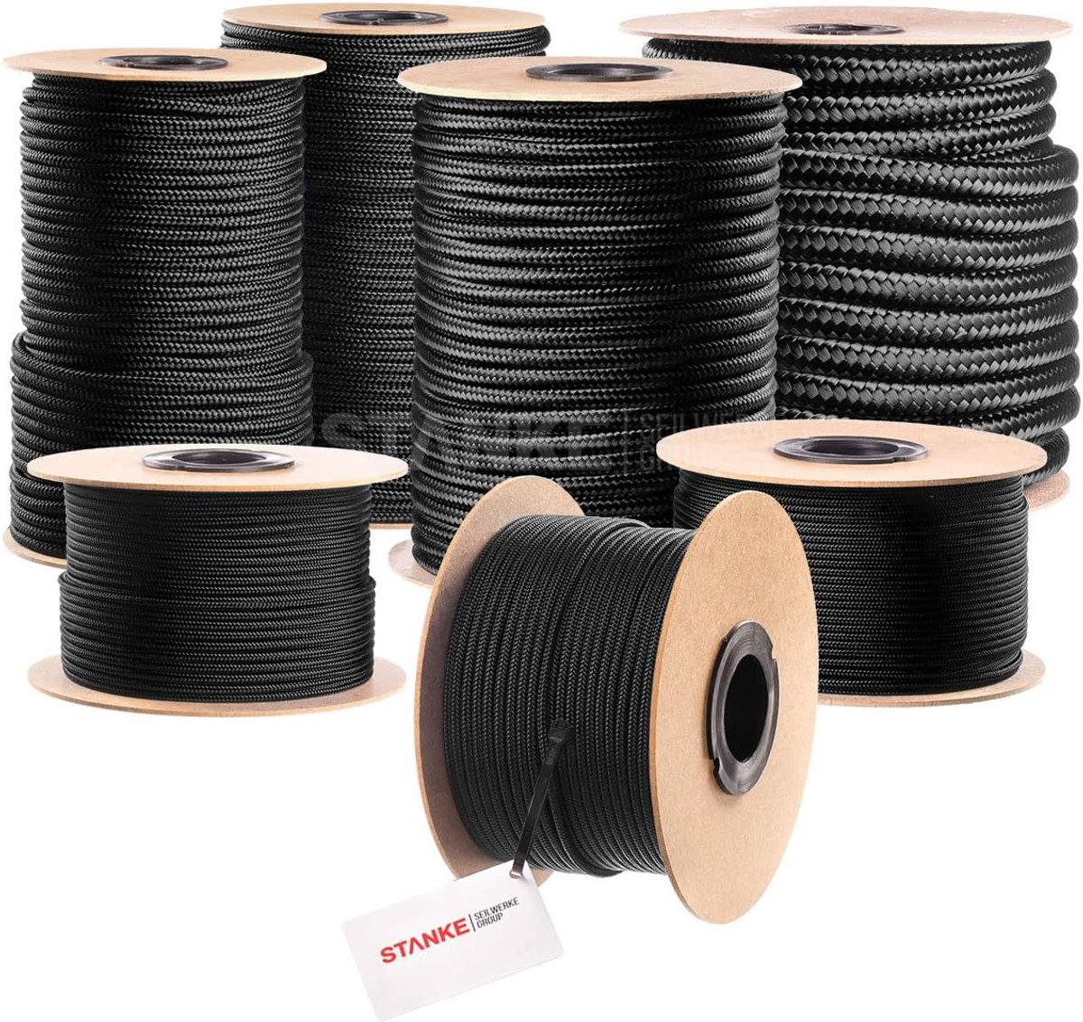 Polypropyleen touw 5mm 100m - zwart met groene en gele accenten - sterk en weerbestendig - ideaal voor tuin en camping - ShopVlot