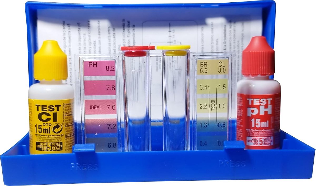 pH en chloor testset - 5 druppels - compact en nauwkeurig - waterkwaliteit controleren - ShopVlot