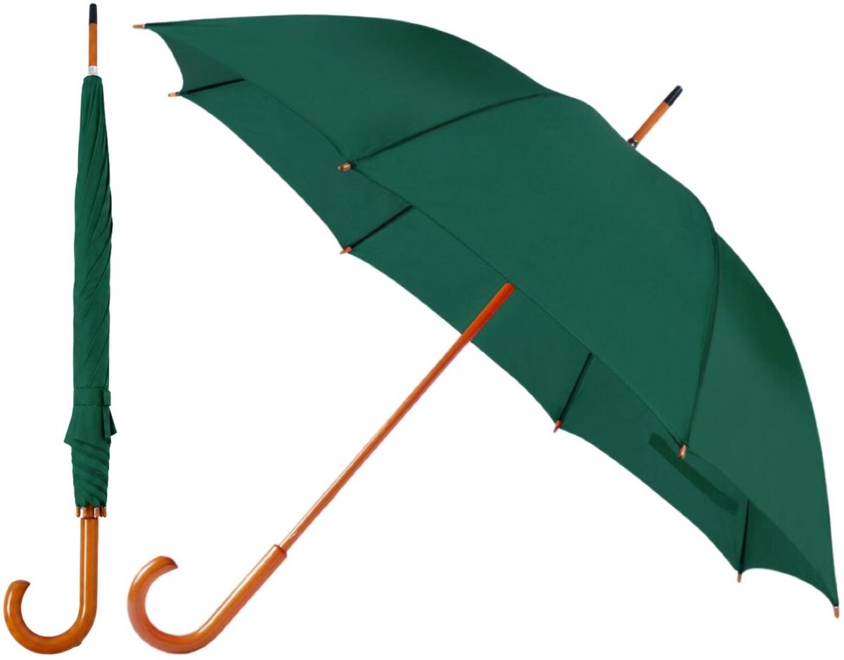 Bellatio Design Paraplu Dryfeet - 2x - groen - dia 105 cm - 85 cm lang - 8 panels - regen - polyester/hout - Classic model