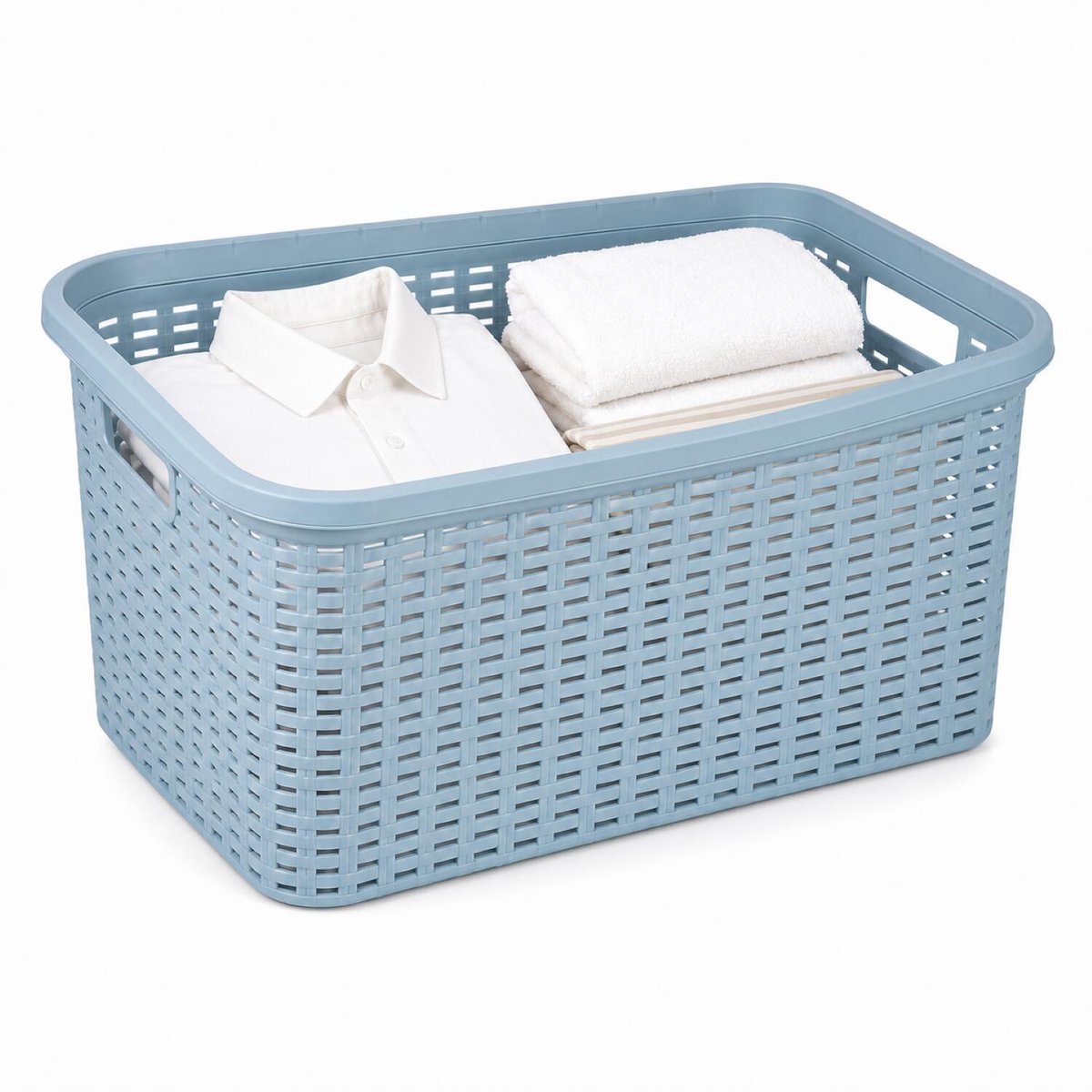 Plasticforte Wasmand - 35 liter - rotan - blauw - kunststof - 53 x 36 x 26 cm - draagmand - met handvatten - lichtgewicht