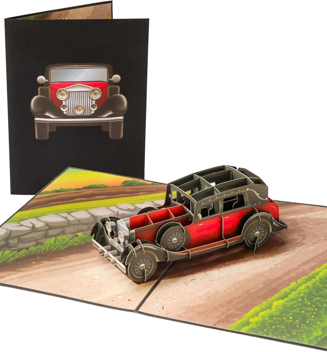 Pop-up kaart klassieke auto 3D - 7.5" x 6" - voor autoliefhebbers - perfect voor verjaardag of Vaderdag - ShopVlot